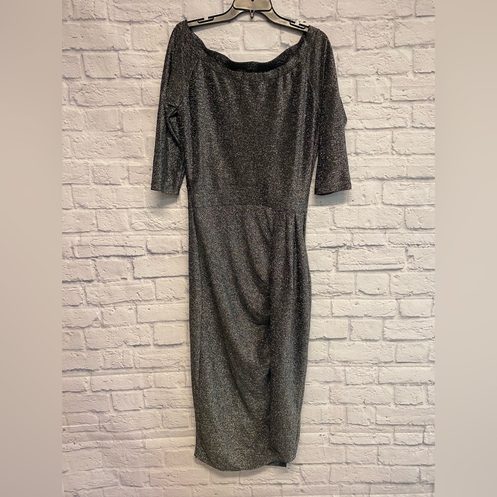 NWT CBR Shimmering Black & Silver Off The Shoulder 3/4 Sleeved Dress Size XL